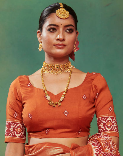 Rust Printed Silk Saree