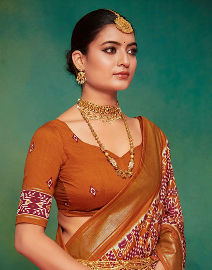 Rust Printed Silk Saree