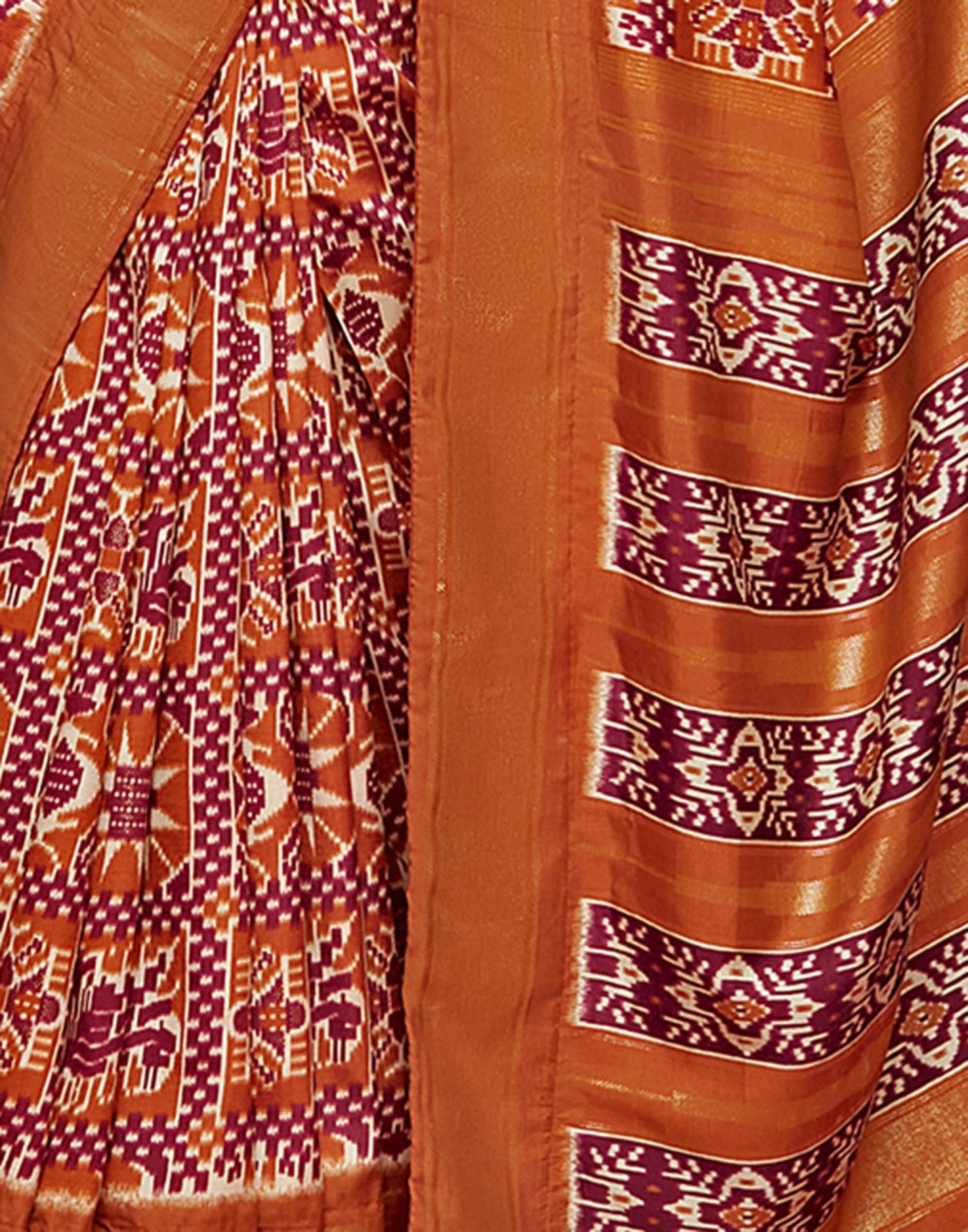 Rust Printed Silk Saree