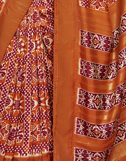 Rust Printed Silk Saree