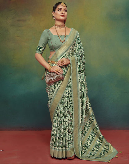 Dusty Green Printed Silk Saree
