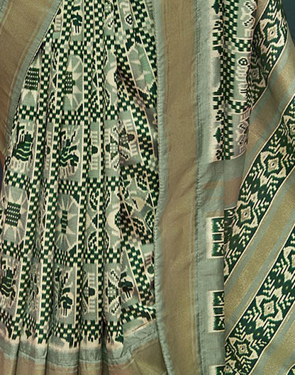 Dusty Green Printed Silk Saree