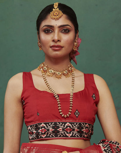 Cherry Red Printed Silk Saree