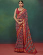 Cherry Red Printed Silk Saree