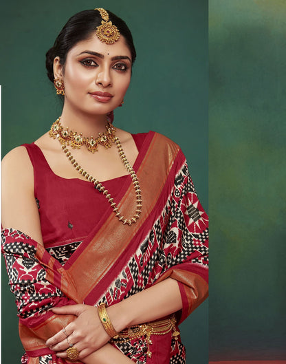 Cherry Red Printed Silk Saree