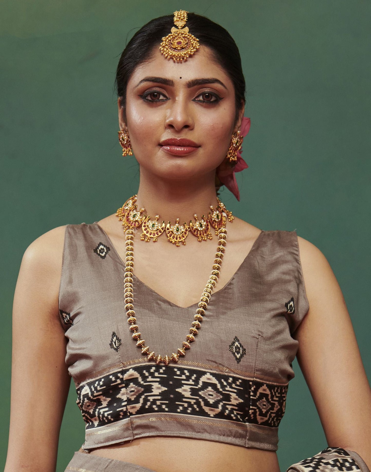 Grey Printed Silk Saree