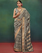 Grey Printed Silk Saree