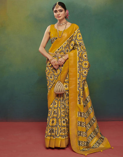 Turmeric Printed Silk Saree