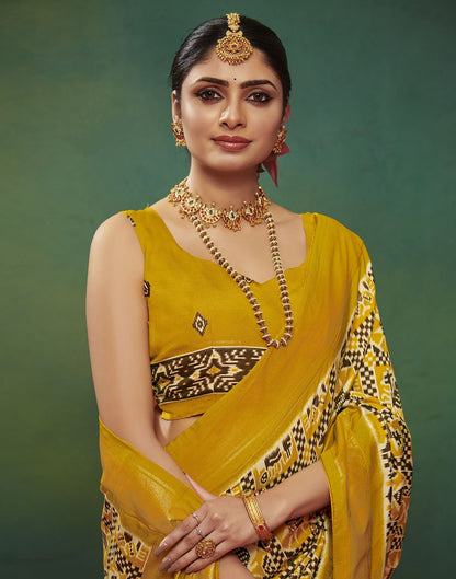 Turmeric Printed Silk Saree