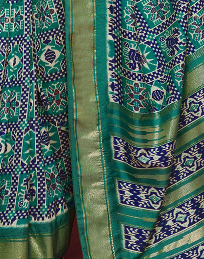 Teal Blue Printed Silk Saree
