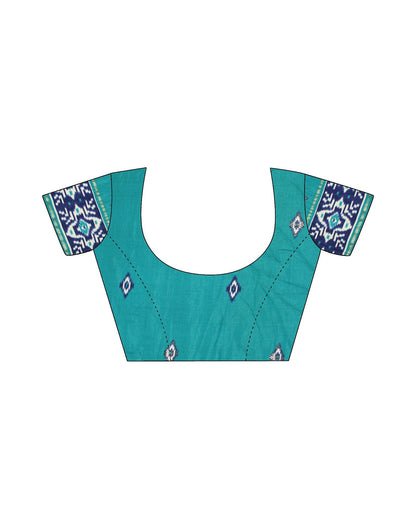 Teal Blue Printed Silk Saree