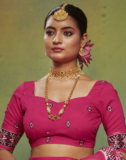 Rani Pink Printed Silk Saree