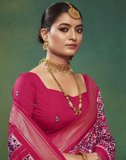 Rani Pink Printed Silk Saree