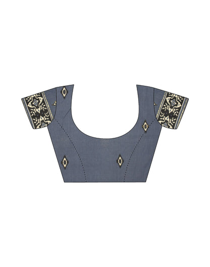 Dusty Blue Printed Silk Saree