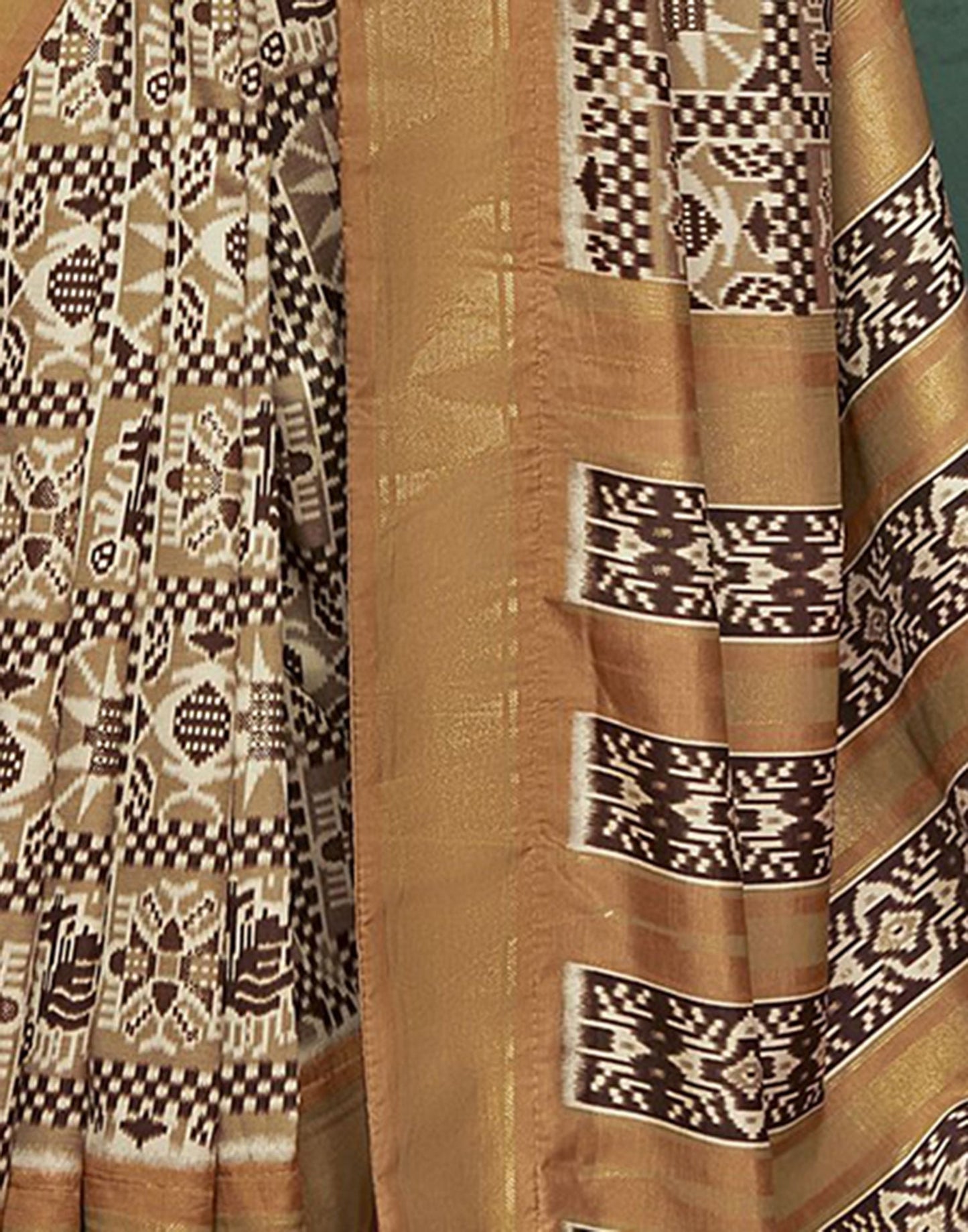 Dark Beige Printed Silk Saree