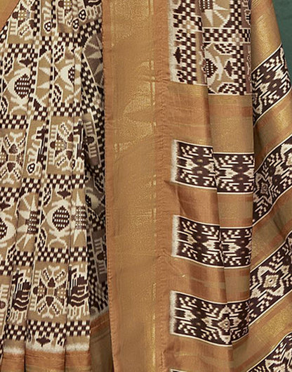 Dark Beige Printed Silk Saree