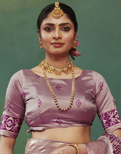 Dusty Purple Printed Silk Saree