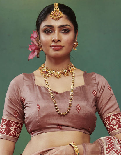 Dusty Rose Pink Printed Silk Saree