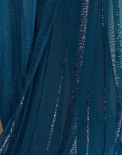 Teal Blue Plain Georgette Saree
