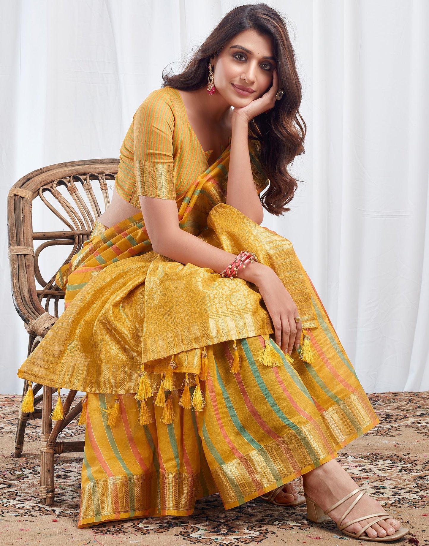 Yellow Woven Silk Saree