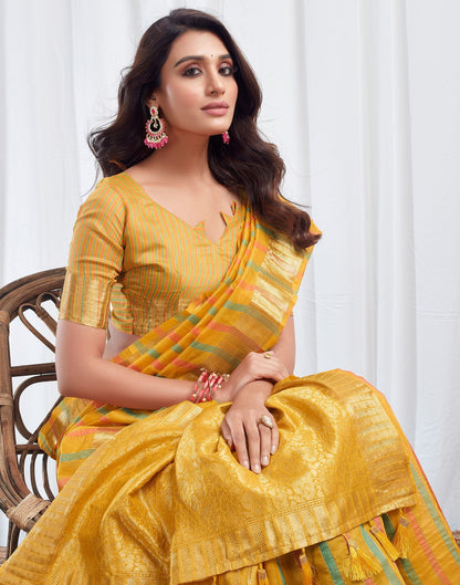 Yellow Woven Silk Saree