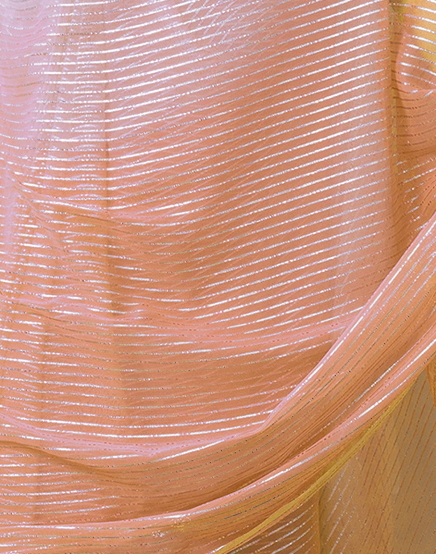 Ready to Wear Light Peach Wovern Zari Strip Georgette Saree