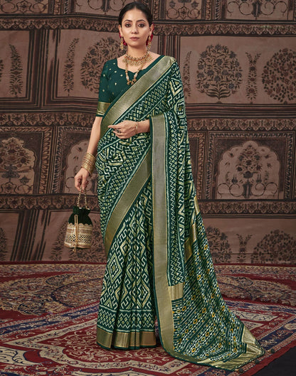 Bottle Green Printed Silk Saree