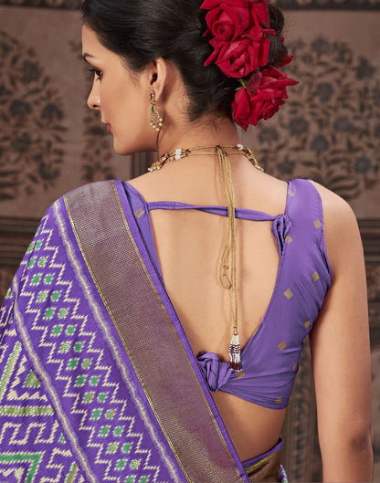 Lavender & Multicoloured Printed Silk Saree