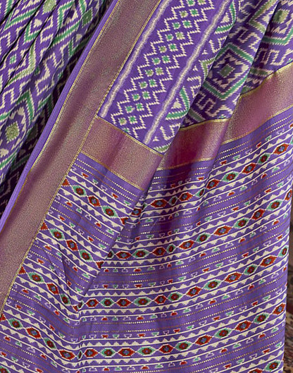Lavender & Multicoloured Printed Silk Saree