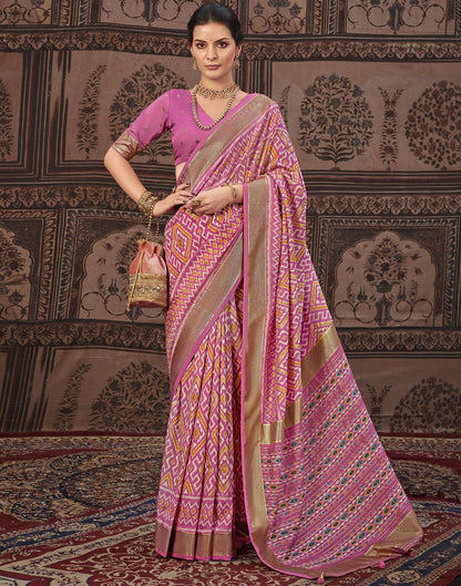Pink Printed Silk Saree