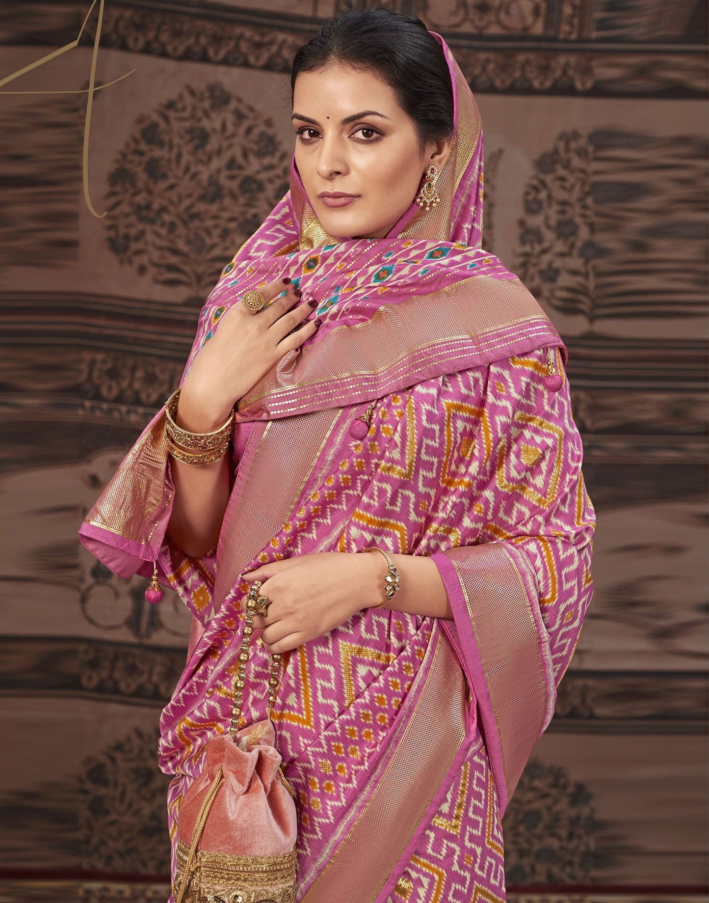 Pink Printed Silk Saree