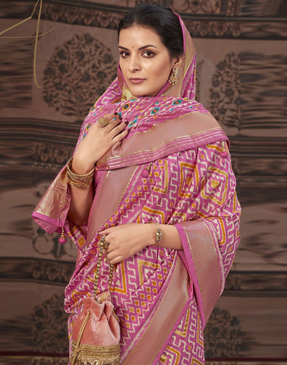 Pink Printed Silk Saree