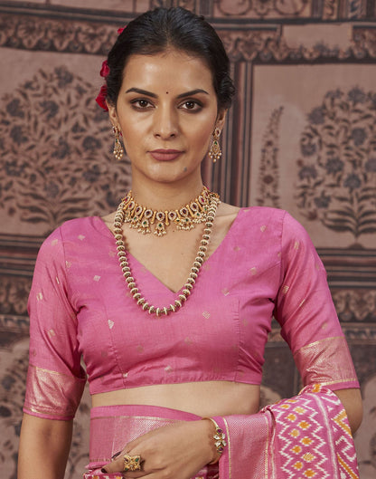 Pink Printed Silk Saree