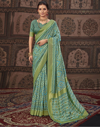 Dusty Green Printed Silk Saree