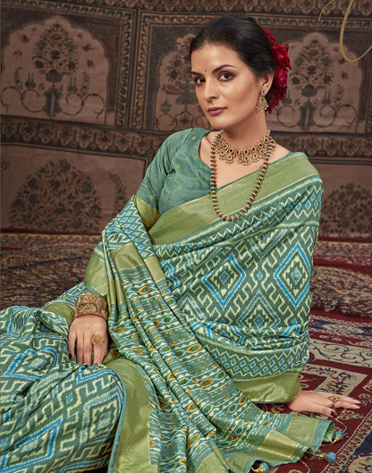 Dusty Green Printed Silk Saree