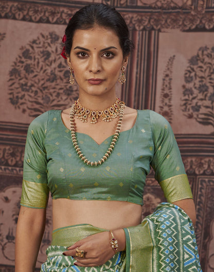 Dusty Green Printed Silk Saree