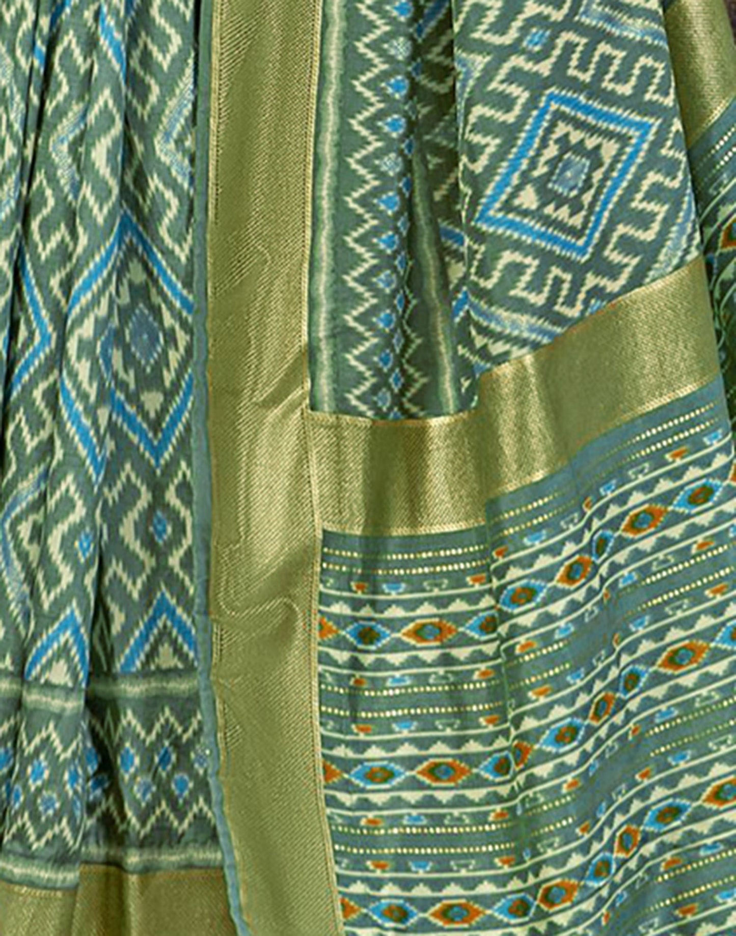 Dusty Green Printed Silk Saree