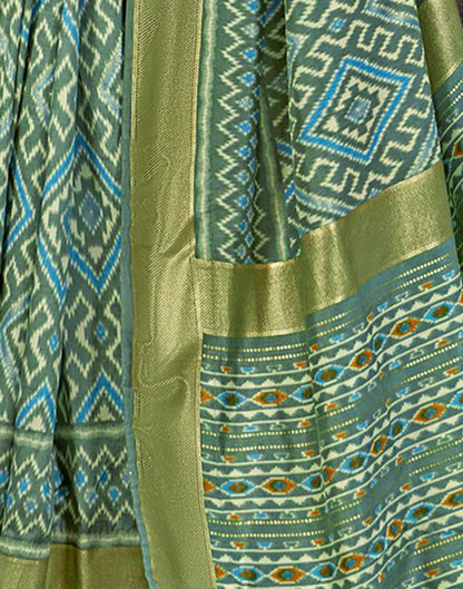 Dusty Green Printed Silk Saree
