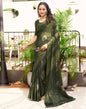 Dark Olive Green Printed Chiffon Saree