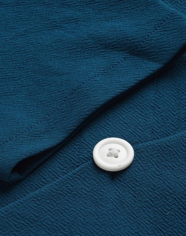 Prussian Blue Puff Sleeve Collared Dress | Sudathi