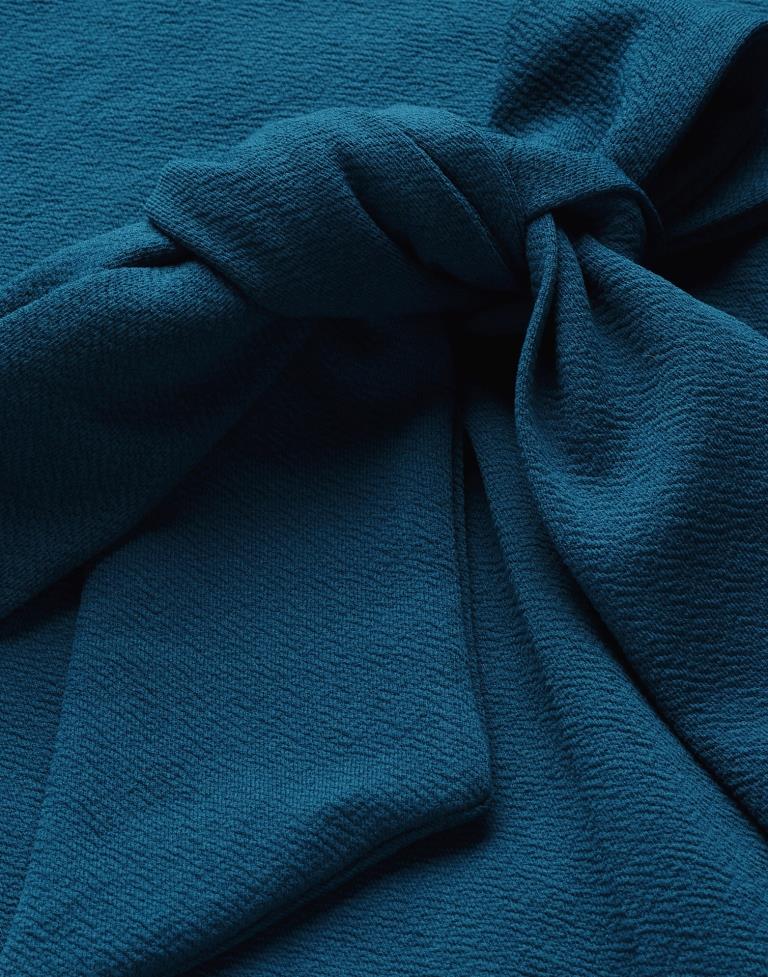 Prussian Blue Puff Sleeve Collared Dress | Sudathi