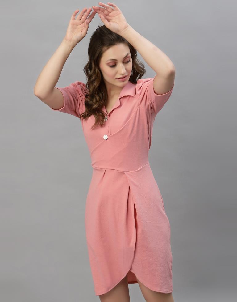 Light Pink Puff Sleeve Collared Dress | Sudathi