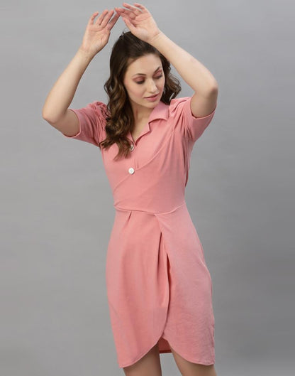 Light Pink Puff Sleeve Collared Dress | Sudathi