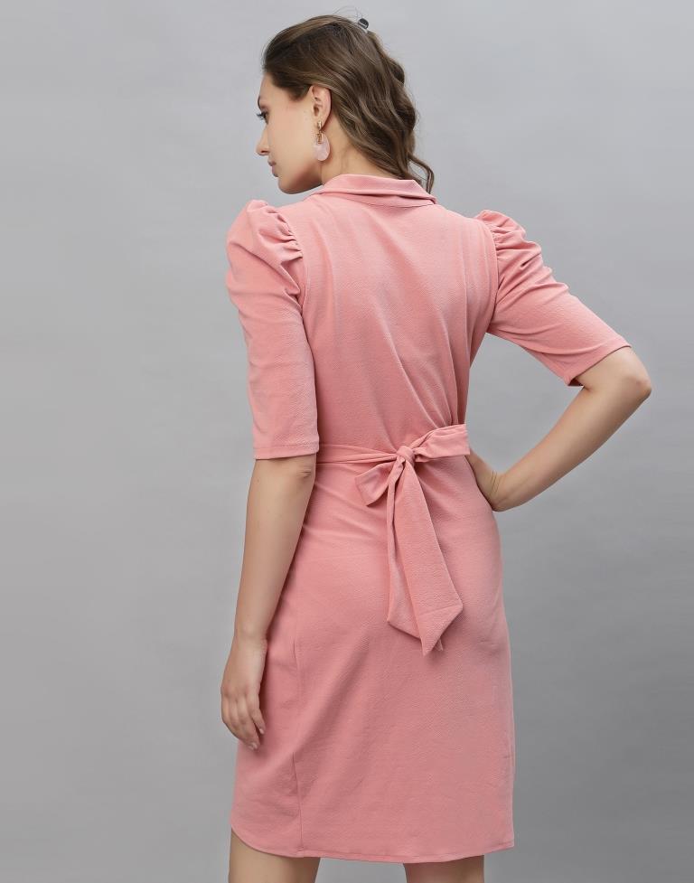 Light Pink Puff Sleeve Collared Dress | Sudathi