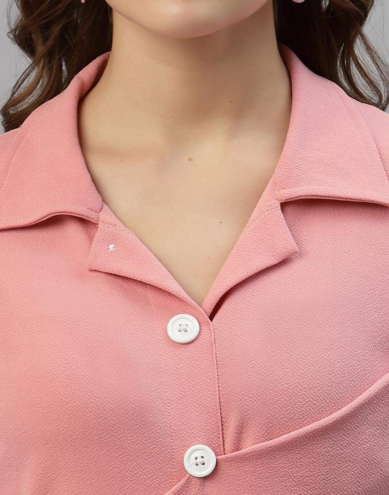 Light Pink Puff Sleeve Collared Dress | Sudathi