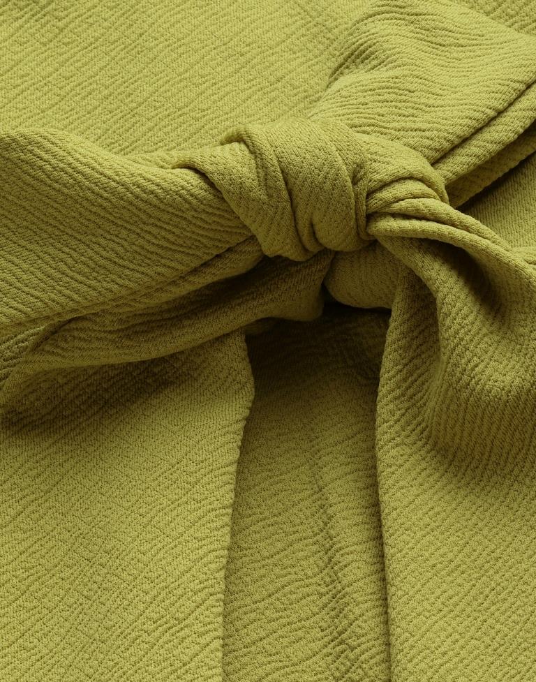 Olive Green Puff Sleeve Collared Dress | Sudathi