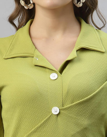 Olive Green Puff Sleeve Collared Dress | Sudathi