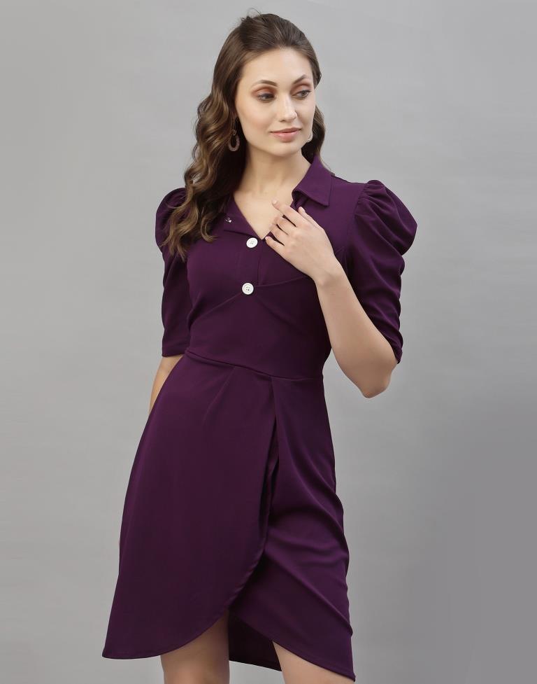 Wine Puff Sleeve Collared Dress | Sudathi