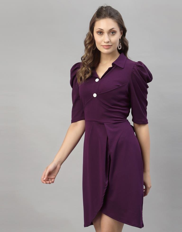 Wine Puff Sleeve Collared Dress | Sudathi