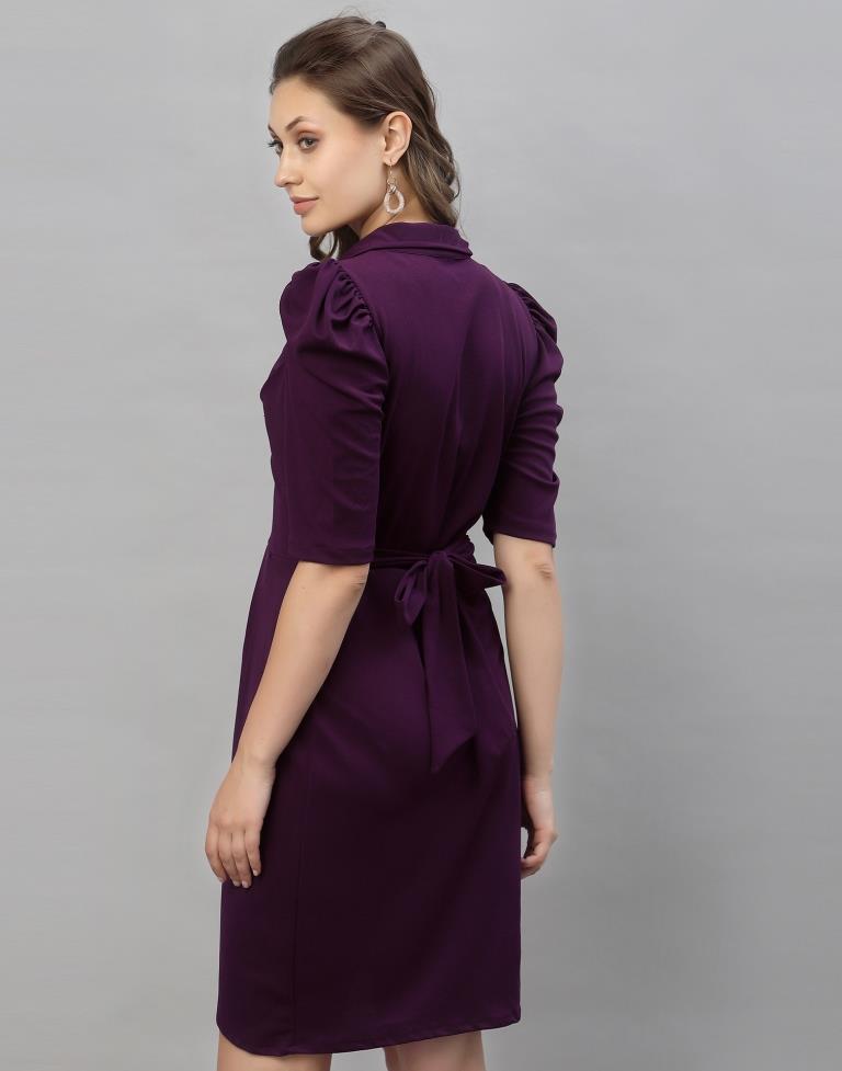 Wine Puff Sleeve Collared Dress | Sudathi